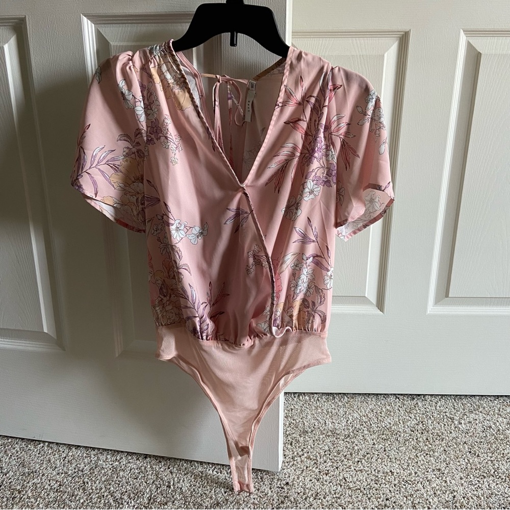 Pink Floral Surplice Bodysuit